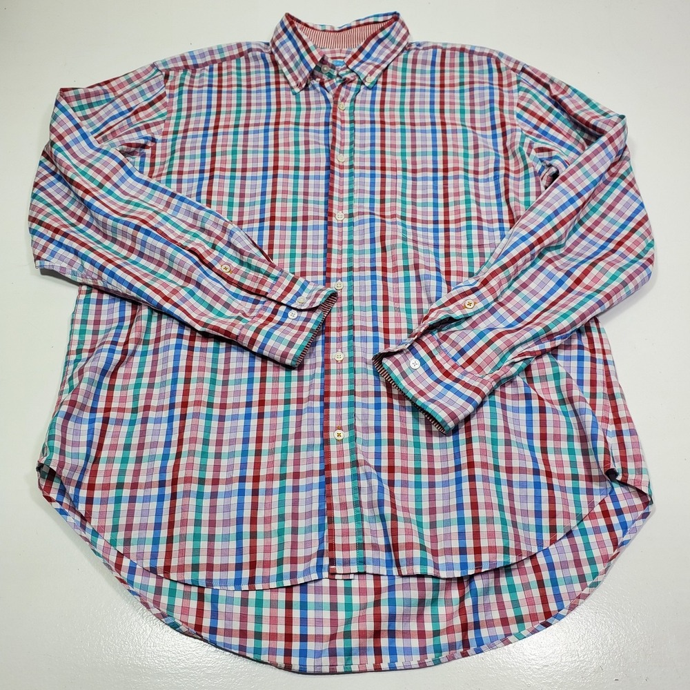 J.McLaughlin Men L Button Down Shirt Plaid Cotton Long Sleeve Multicolor Casual